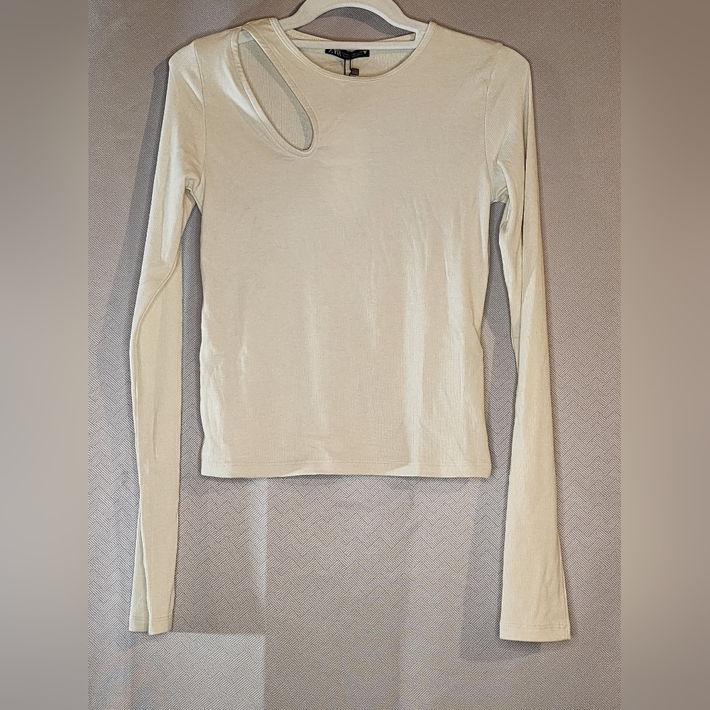 Zara Cream Ribbed Cut Out Long Sleeve